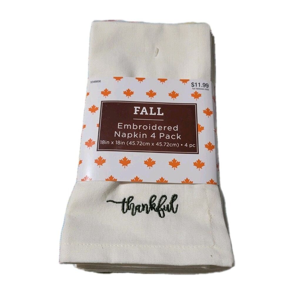 Robert Stanley Fall Tableware Linen Napkins 18x18" Set Of 4 NEW 100% Cotton